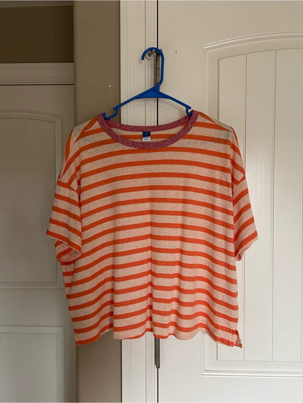 Old Navy Orange and Cream Striped Short Sleeve Tee
